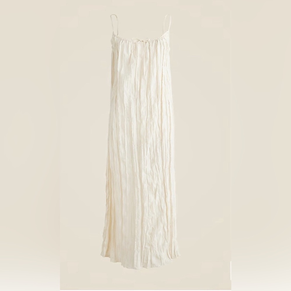 NWT J.Crew Crinkled side-slit midi dress, Natural, Pale Surplus, Size small